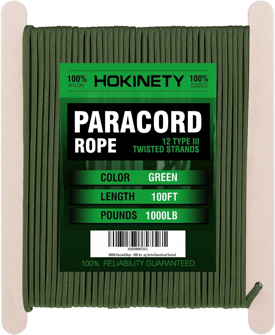 1000Ib Paracord Rope - 100ft / 200ft / 500ft / 1000ft 4mm,12 Strand Parachute Spool Cord,para Cord Lanyard for Camping,Hammock,Clothsline,Hiking,Fishing,Survival braceletand Survival - ArmyGreen 100FT