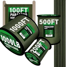 1000Ib Paracord Rope - 100ft / 200ft / 500ft / 1000ft 4mm,12 Strand Parachute Spool Cord,para Cord Lanyard for Camping,Hammock,Clothsline,Hiking,Fishing,Survival braceletand Survival - ArmyGreen 100FT