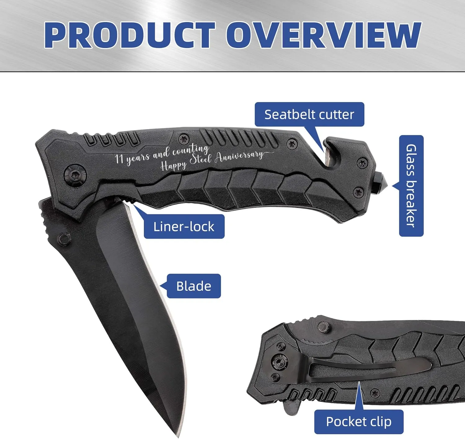 11th Anniversary Pocket Knife gift for Hunband, Happy 11th Anniversary Present for Him, Multifunctional Knife for 11th Anniversary, Happy Steel Anniversary, 11 Years of Wedding Marriage Gift for Him