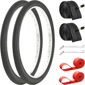 2-Pack 26x2.125 Mountain Bike Tires & Inner Tubes Set - 26-inch Folding Puncture-Resistant Replacement Tires with Pair Inner Tubes & Tire Levers for MTB Off-Road Bikes