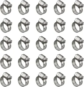 25 Pack Stainless Steel Hose Clamps, 1/2 inch to 3/4 inch Worm Gear Metal Hose Clamps for Pipe, Dryer Repair, Tubing and Fuel Line
