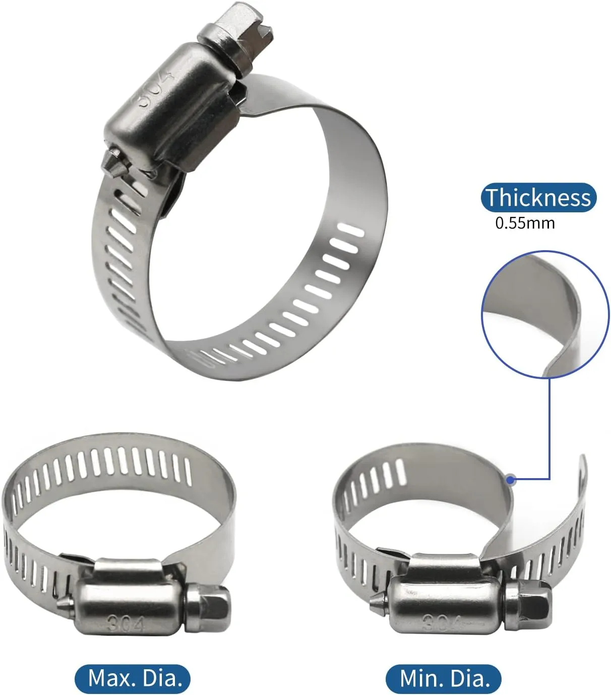 25 Pack Stainless Steel Hose Clamps, 1/2 inch to 3/4 inch Worm Gear Metal Hose Clamps for Pipe, Dryer Repair, Tubing and Fuel Line