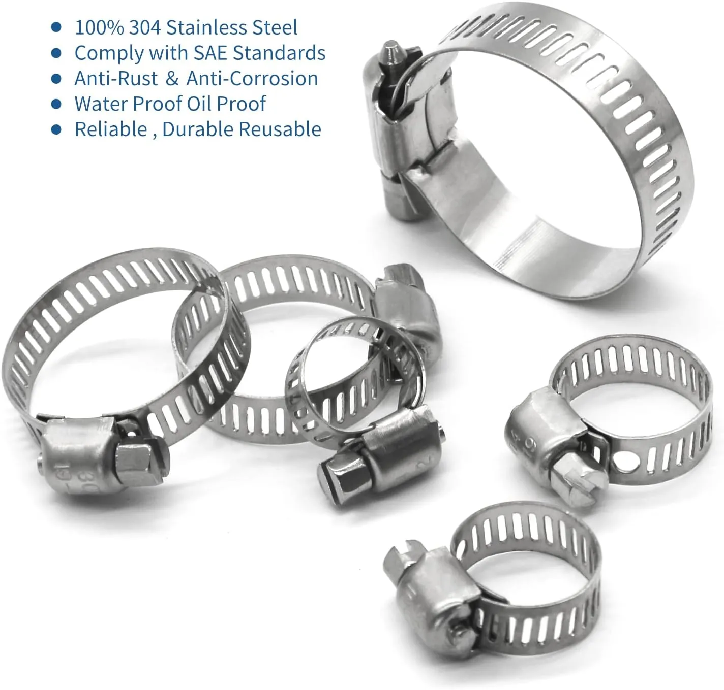 25 Pack Stainless Steel Hose Clamps, 1/2 inch to 3/4 inch Worm Gear Metal Hose Clamps for Pipe, Dryer Repair, Tubing and Fuel Line