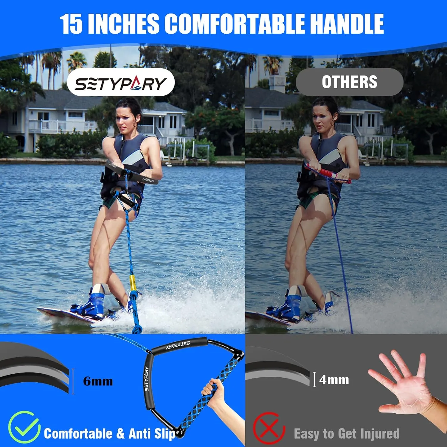 75FT Wakeboard Rope and Handle, Floating Water Ski Rope for Watersports, 4 Sections Ski Ropes for Water Skiing, Kneeboarding, Wakeboarding