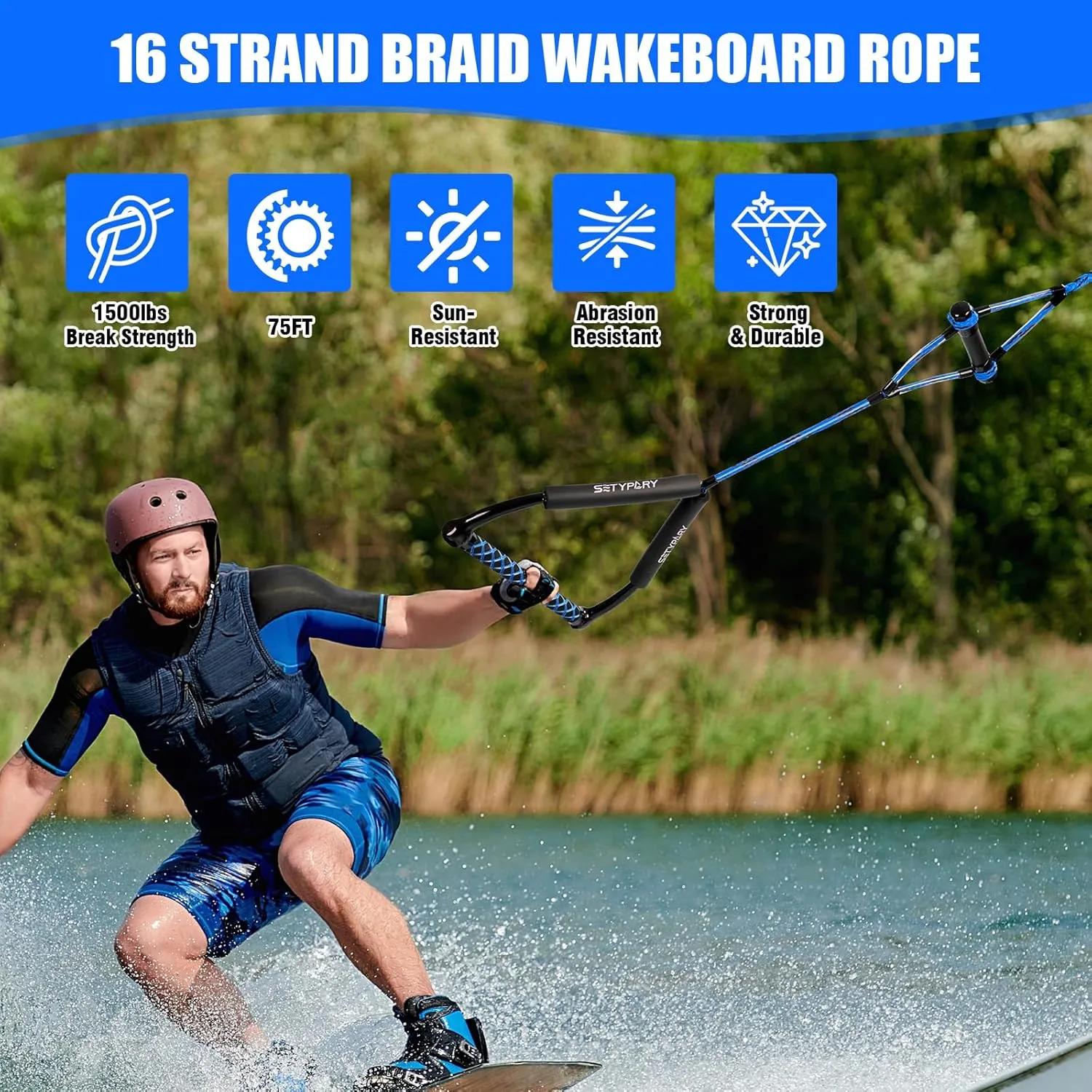 75FT Wakeboard Rope and Handle, Floating Water Ski Rope for Watersports, 4 Sections Ski Ropes for Water Skiing, Kneeboarding, Wakeboarding