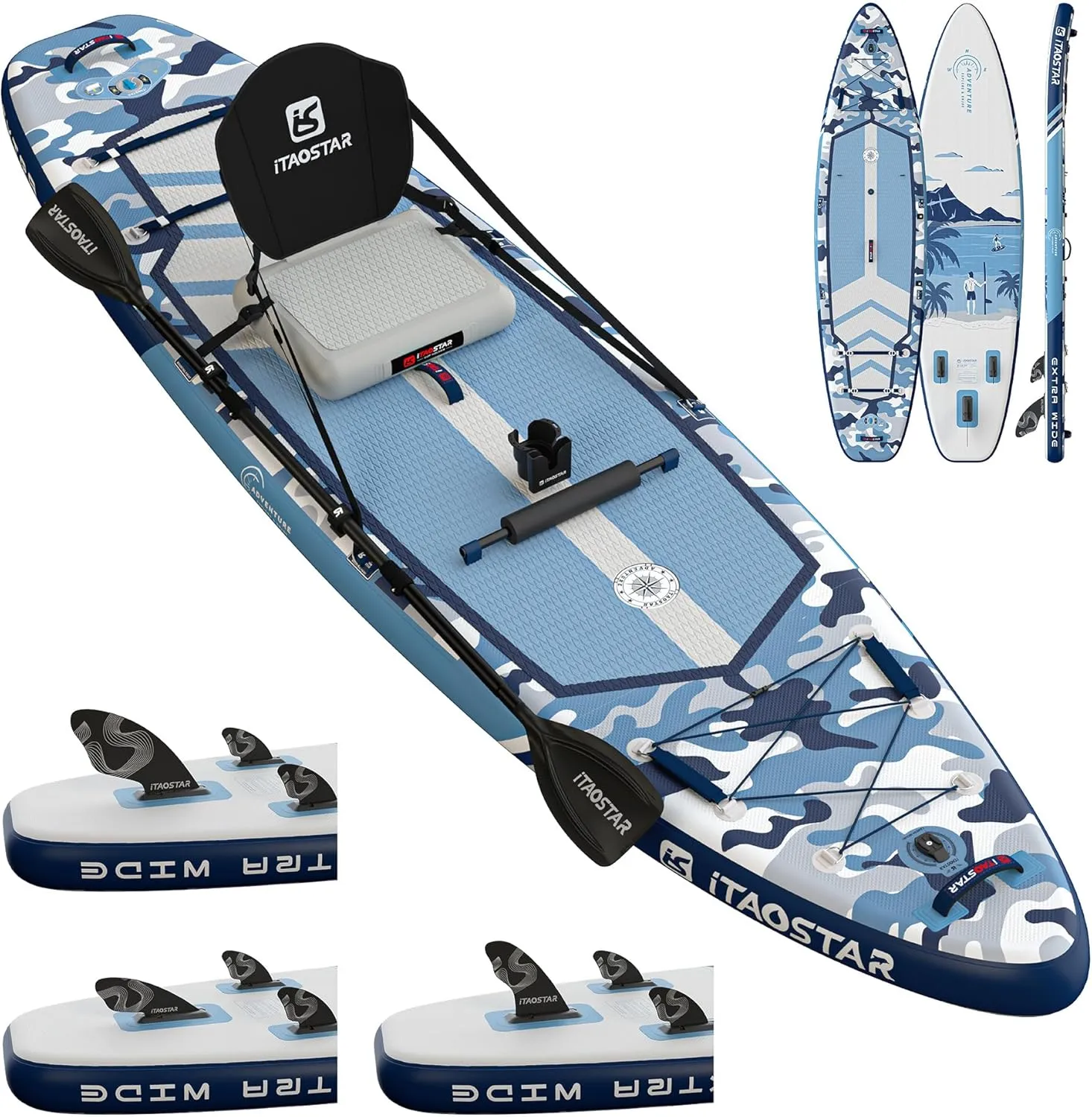 Adventure 1235"/39" Extra Wide Paddle Board with Seat, One-stop Premium SUP Board Accessories, Tailored 5 Fins, Stable Inflatable Stand Up Paddle Boards for Youth/Adults of All Skill Levels