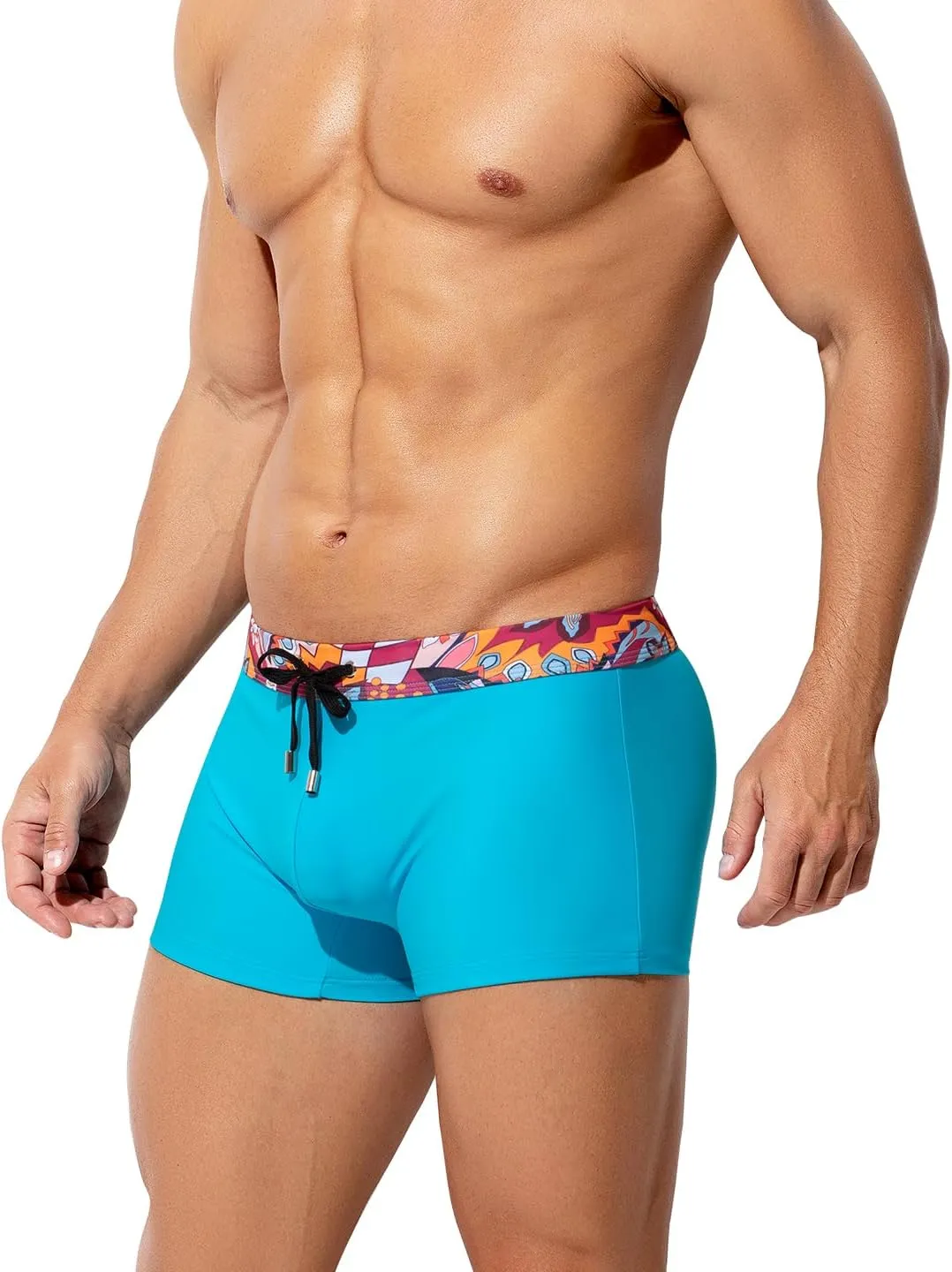 Arjen Kroos Mens Swim Briefs Square Leg Board Short Quick-Dry Swimwear with External Drawstring Stretch Beach Trunks