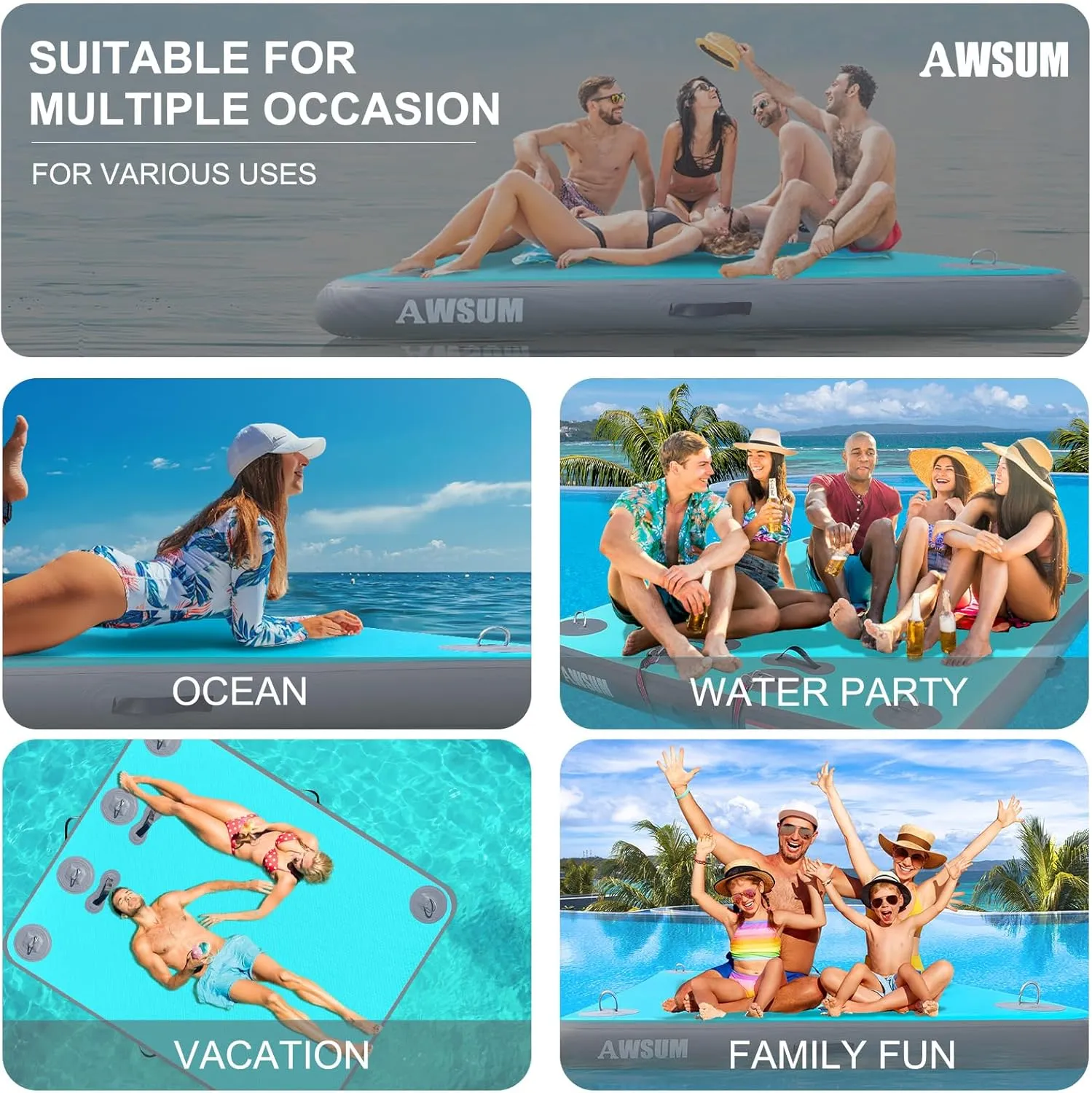 AWSUM Inflatable Floating Dock Air Dock Platform Floating Island Raft with None-Slip Surface for Pool Beach Ocean