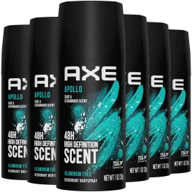 AXE Men Travel Deodorant, Aluminum-Free, Bodyspray, Apollo 6-Pack  48H Anti-Sweat Protection, TSA-Approved Body Spray, 1 Oz Ea