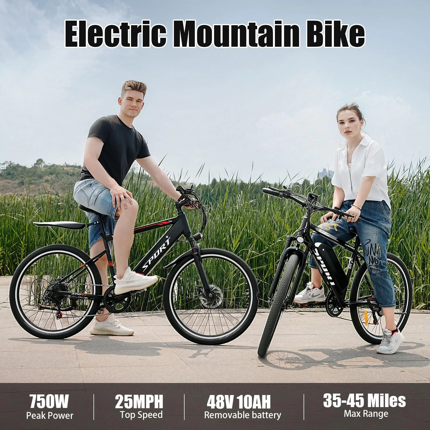 AZHAR Electric Bike for Adults, 26" Electric Mountain Bike, 750W Peak Power Motor, Up to 25 MPH 45 Miles, Electric Bicycle with 48V 10AH Removable Battery, UL 2849