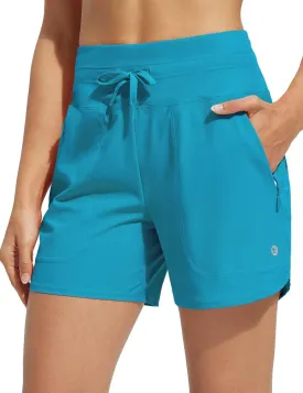 baleaf Women's 5" Swim Board Shorts High Waisted Quick Dry UPF 50  Swimsuit Swimming Bottoms with Boxer Liner Zipper Pockets