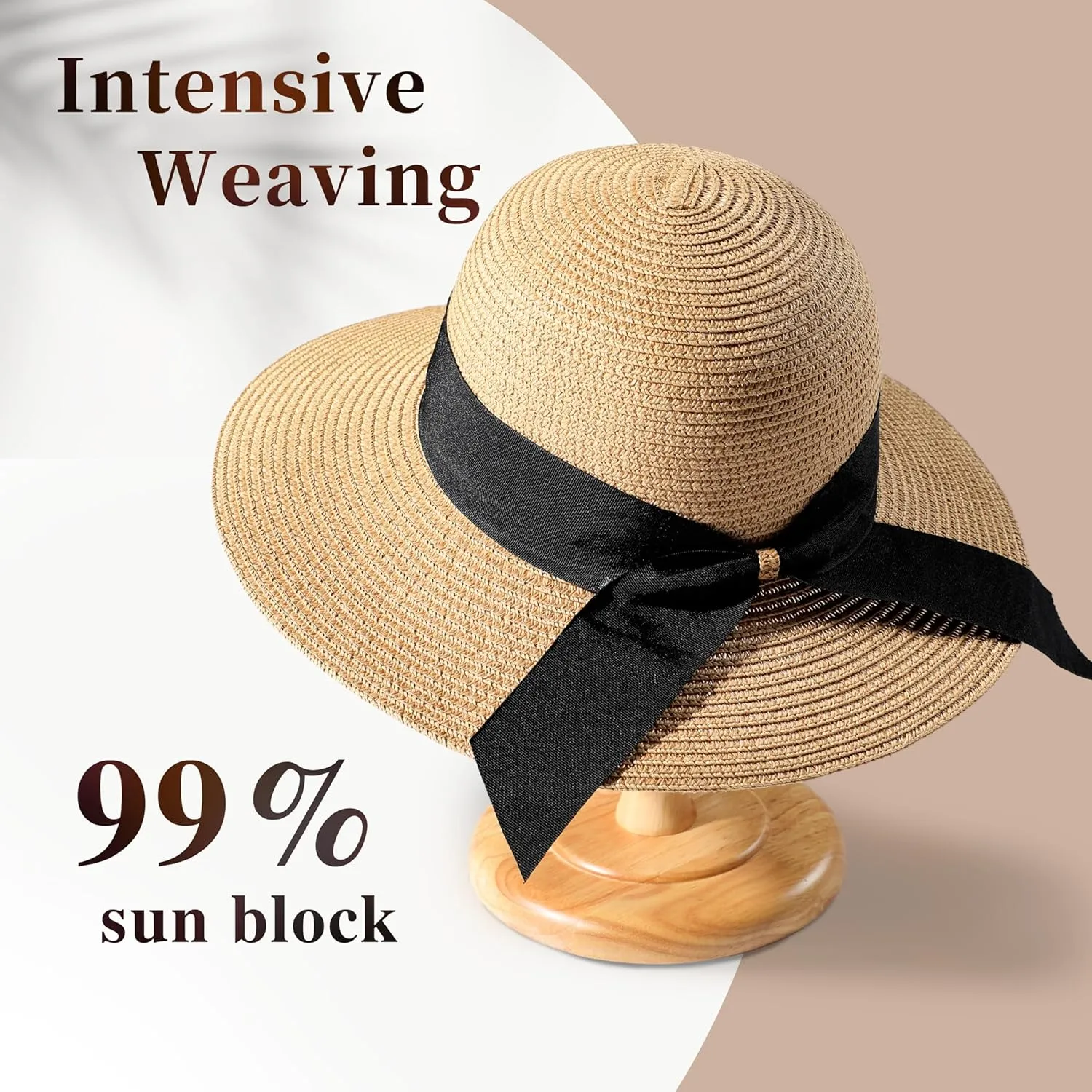 Beach Sun Hats for Women - Wide Brim Straw Womens Summer Hat with Wind Lanyard Roll Up, Foldable Beach Hat UV Protection