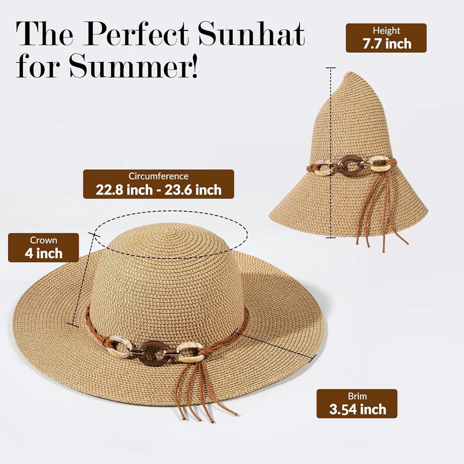 Beach Sun Straw Hats for Women, UPF 50  UV Sun Protection Wide Brim Summer Straw Hat Foldable Packable Roll up Cap