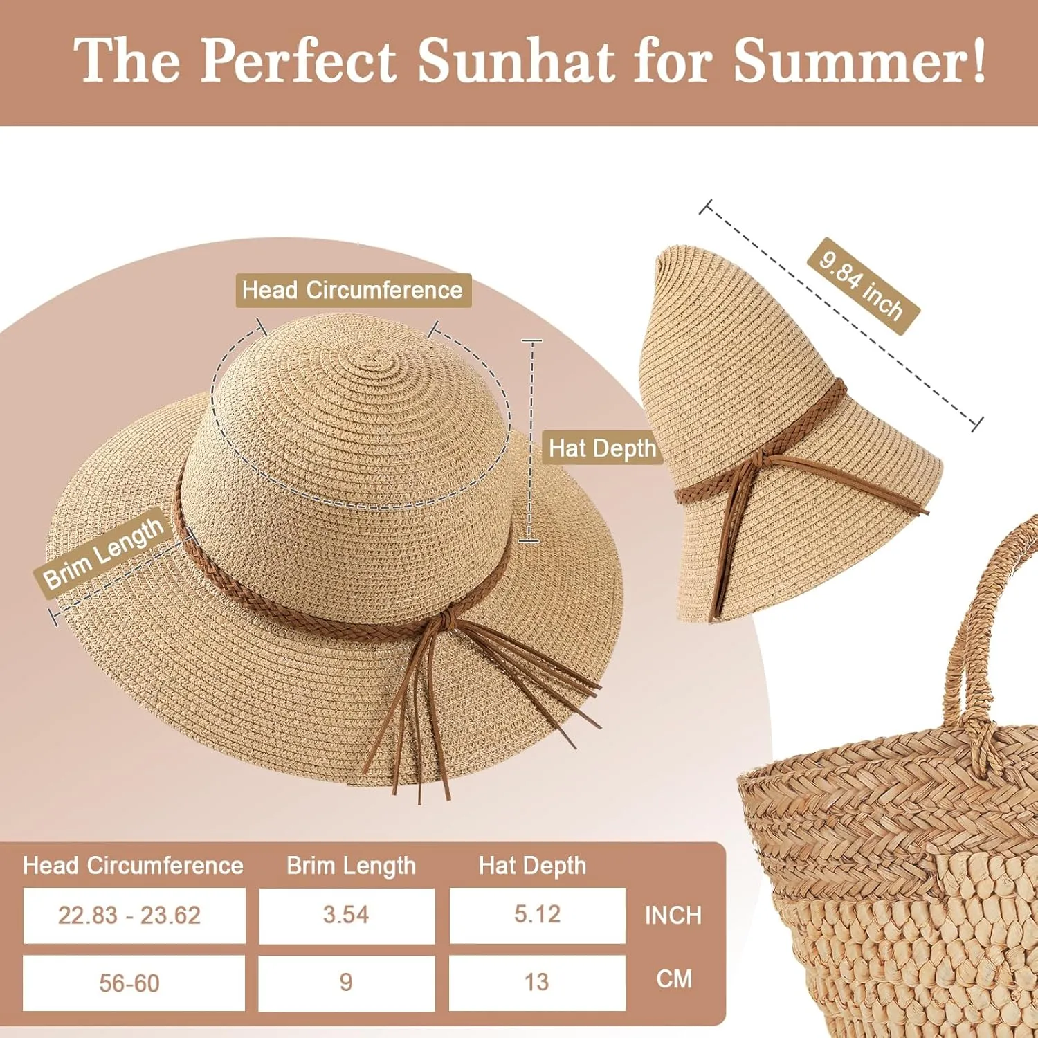 Beach Sun Straw Hats for Women, UPF 50  UV Sun Protection Wide Brim Summer Straw Hat Foldable Packable Roll up Cap