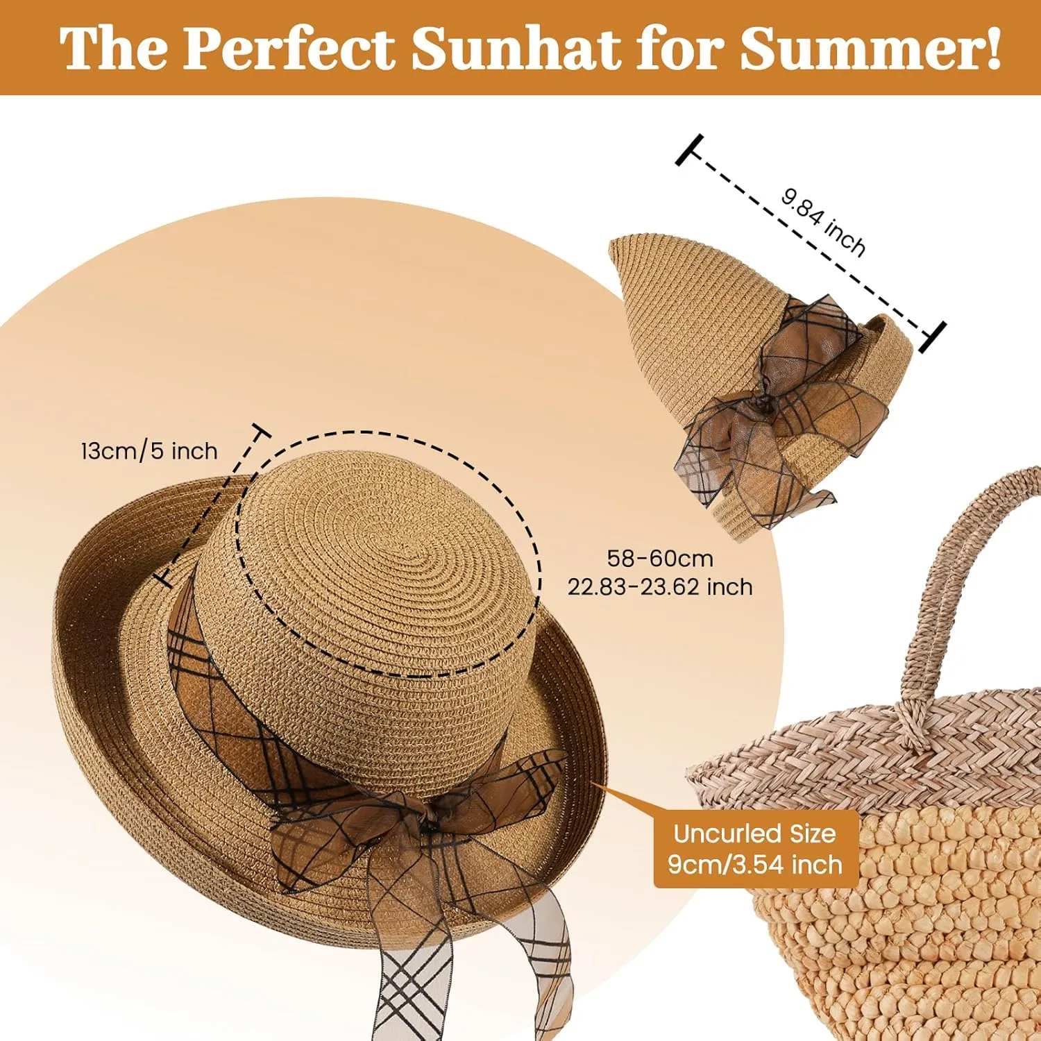 Beach Sun Straw Hats for Women, UPF 50  UV Sun Protection Wide Brim Summer Straw Hat Foldable Packable Roll up Cap