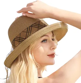 Beach Sun Straw Hats for Women, UPF 50  UV Sun Protection Wide Brim Summer Straw Hat Foldable Packable Roll up Cap
