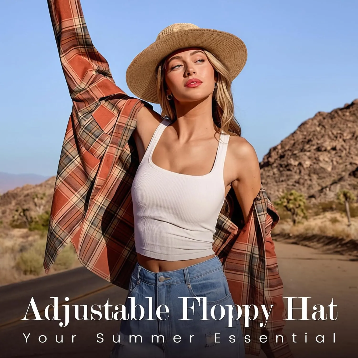 Beach Sun Straw Hats for Women, UPF 50  UV Sun Protection Wide Brim Summer Straw Hat Foldable Packable Roll up Cap