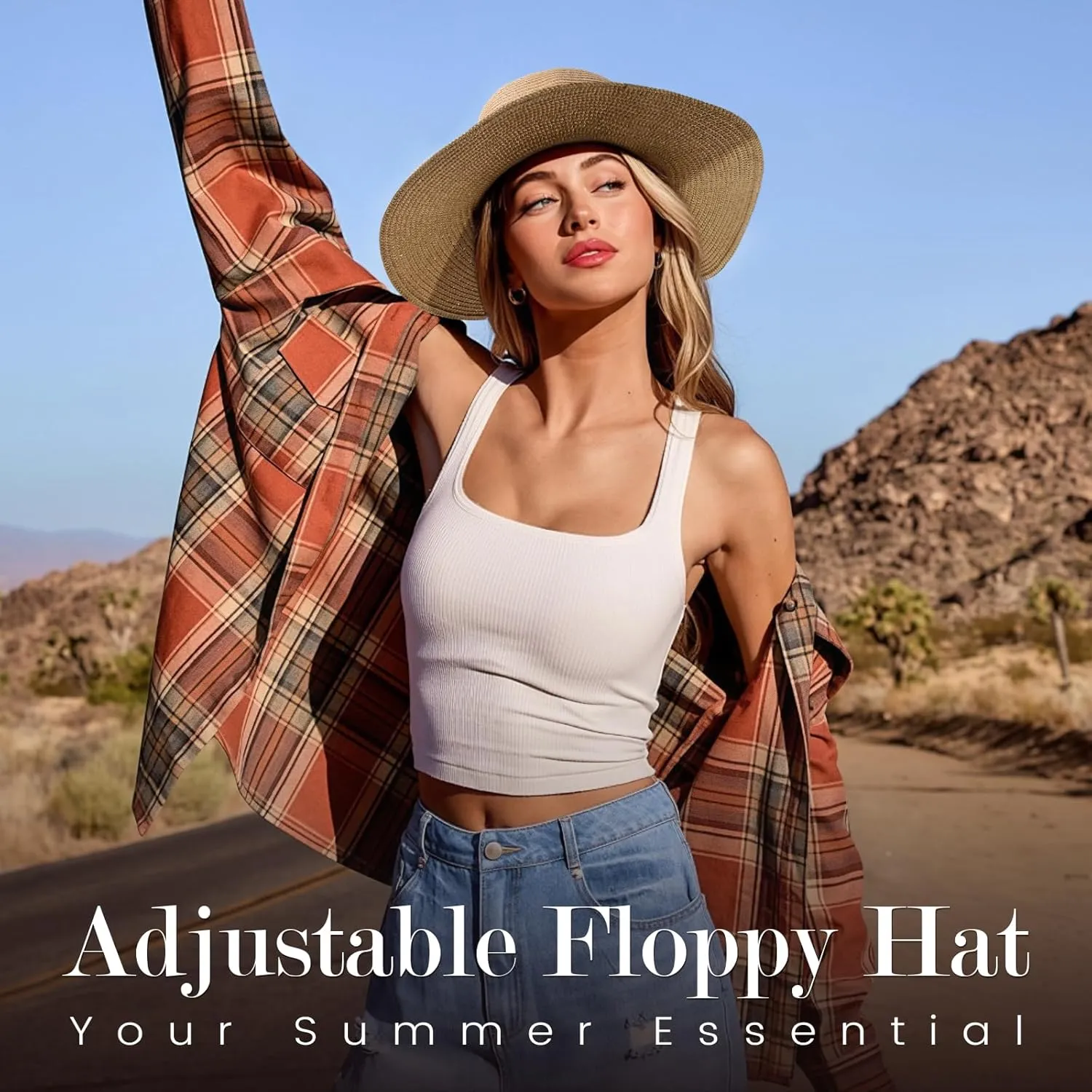 Beach Sun Straw Hats for Women, UPF 50  UV Sun Protection Wide Brim Summer Straw Hat Foldable Packable Roll up Cap