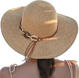 Beach Sun Straw Hats for Women, UPF 50  UV Sun Protection Wide Brim Summer Straw Hat Foldable Packable Roll up Cap