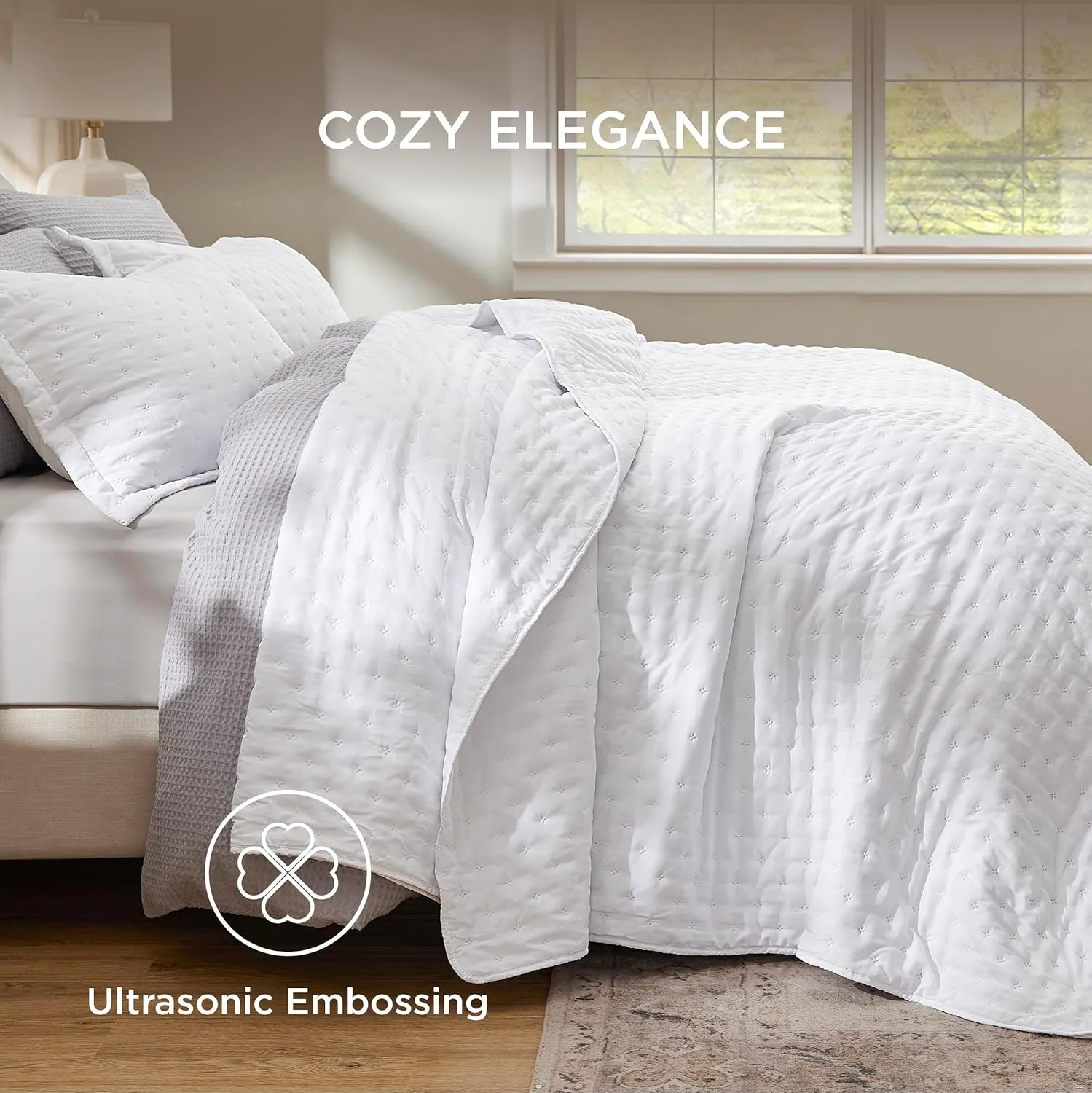 Bedsure King Quilt Set - Ultra Soft Quilt Bedding Set for Modern Bedroom Decor, White Summer Bedspread Coverlet with 2 Pillow Shams, Lightweight All-Season King Size Comforter 106x96 Inch