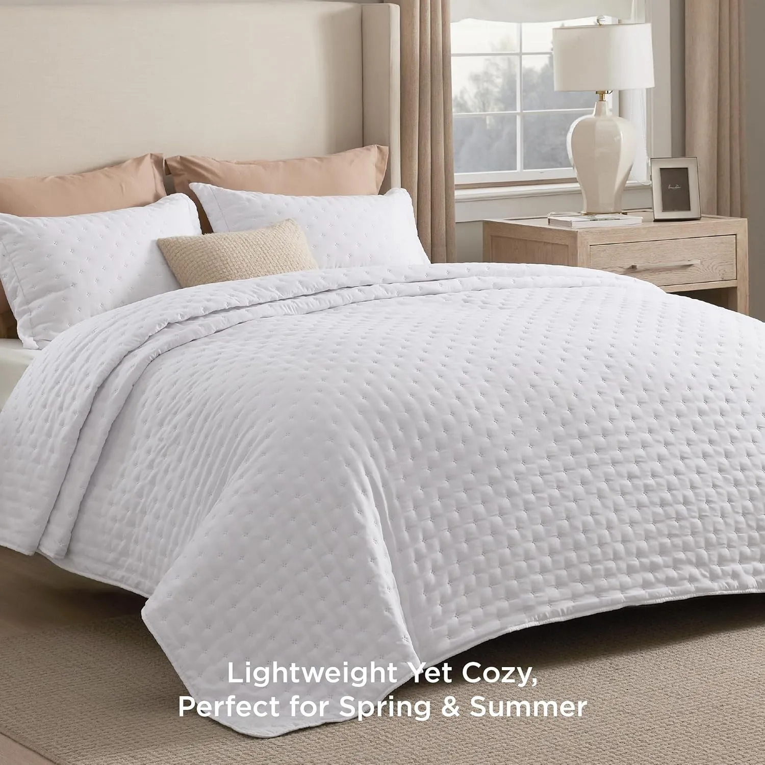 Bedsure King Quilt Set - Ultra Soft Quilt Bedding Set for Modern Bedroom Decor, White Summer Bedspread Coverlet with 2 Pillow Shams, Lightweight All-Season King Size Comforter 106x96 Inch