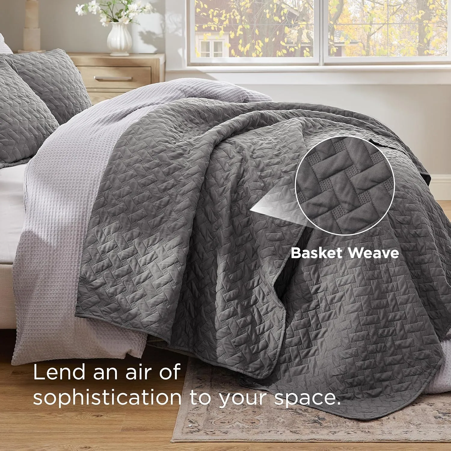 Bedsure Quilts Queen Size - Lightweight Bedspreads Queen Size with Basket Weave Pattern, Soft Quilt Bedding Set, Grey Comforter Set Coverlet for All Seasons with 2 Pillow Shams