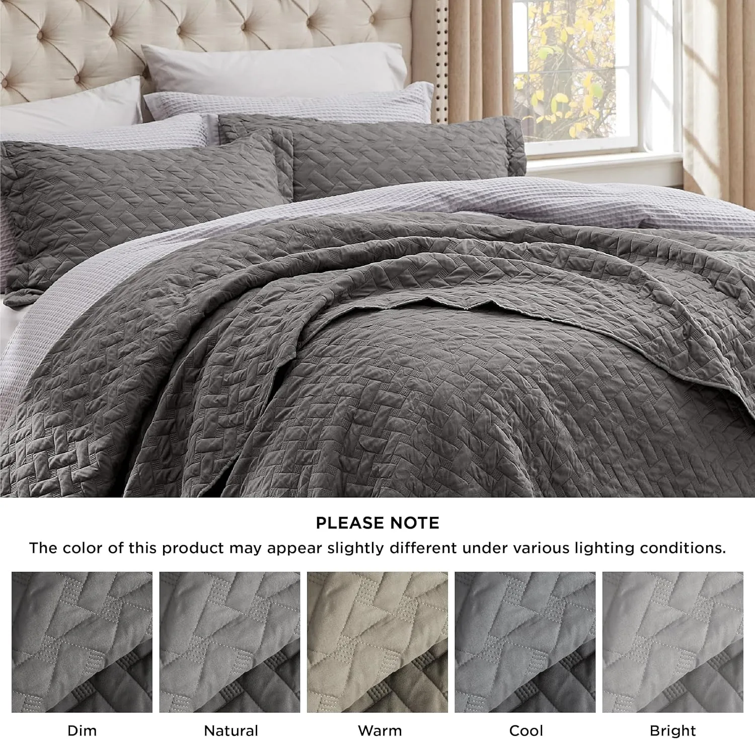 Bedsure Quilts Queen Size - Lightweight Bedspreads Queen Size with Basket Weave Pattern, Soft Quilt Bedding Set, Grey Comforter Set Coverlet for All Seasons with 2 Pillow Shams