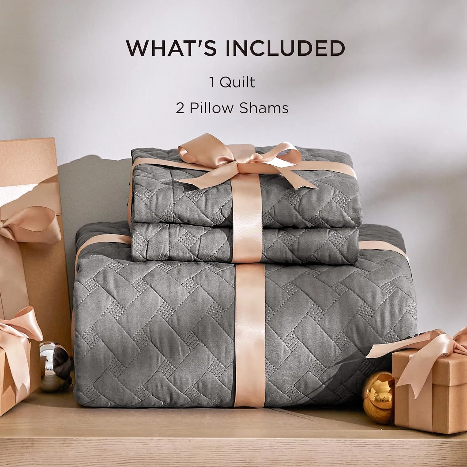 Bedsure Quilts Queen Size - Lightweight Bedspreads Queen Size with Basket Weave Pattern, Soft Quilt Bedding Set, Grey Comforter Set Coverlet for All Seasons with 2 Pillow Shams