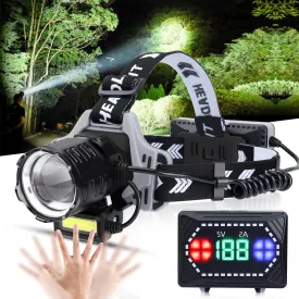 Bud K Rechargeable LED Headlamp, 6000 Lumens Super Bright Headlamp Flashlight with Motion Sensor, 8 Modes, 135Adjustable, IPX7 Waterproof Head Lamp for Camping, Running, Climbing, Hiking