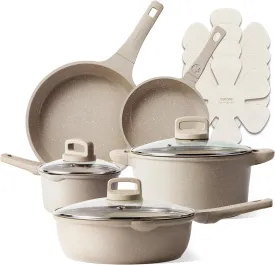 CAROTE 12pcs Pots and Pans Set Non Stick, Taupe Nonstick Cookware Set, Frying pans with lids, Kitchen Essentials Pot and Pan, Induction Cookware