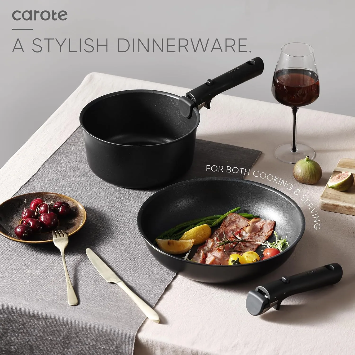 CAROTE 13pcs Pots and Pans Set Non Stick, Cookware Set Detachable Handle, Nonstick Induction Kitchen Cookware Non Stick with Removable Handle, RV Cookware Set, Oven Safe Cook Ware Set, Black
