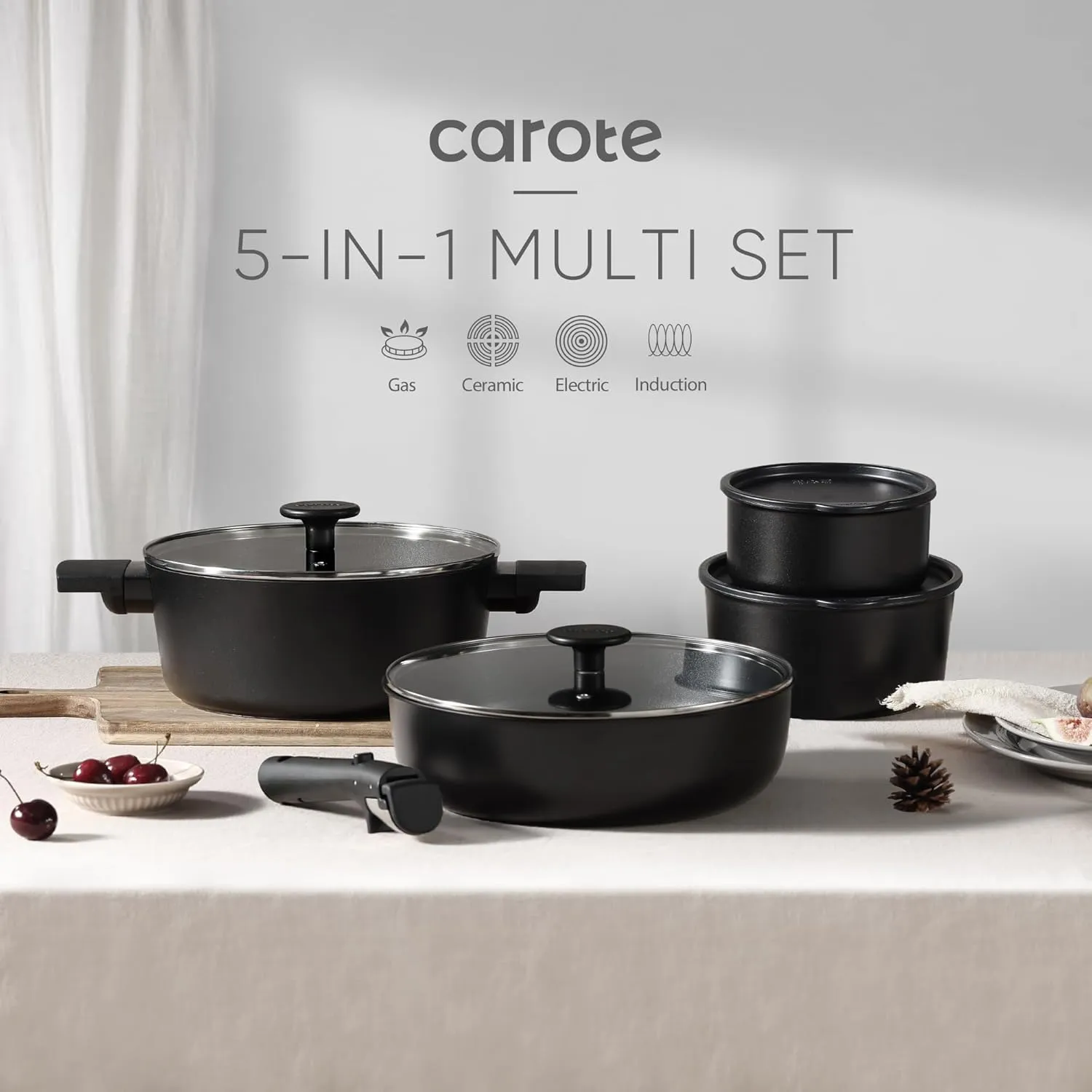 CAROTE 13pcs Pots and Pans Set Non Stick, Cookware Set Detachable Handle, Nonstick Induction Kitchen Cookware Non Stick with Removable Handle, RV Cookware Set, Oven Safe Cook Ware Set, Black