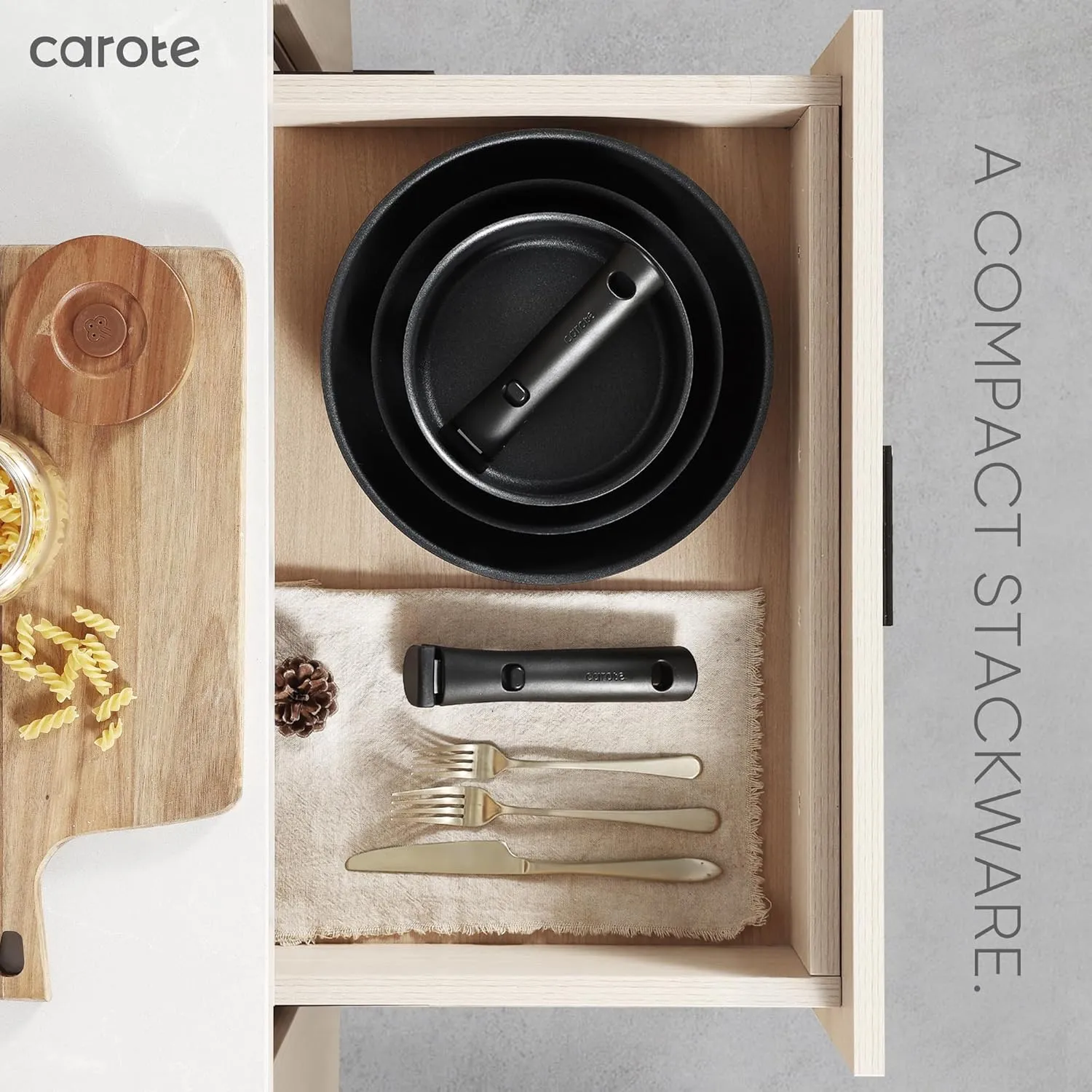 CAROTE 13pcs Pots and Pans Set Non Stick, Cookware Set Detachable Handle, Nonstick Induction Kitchen Cookware Non Stick with Removable Handle, RV Cookware Set, Oven Safe Cook Ware Set, Black