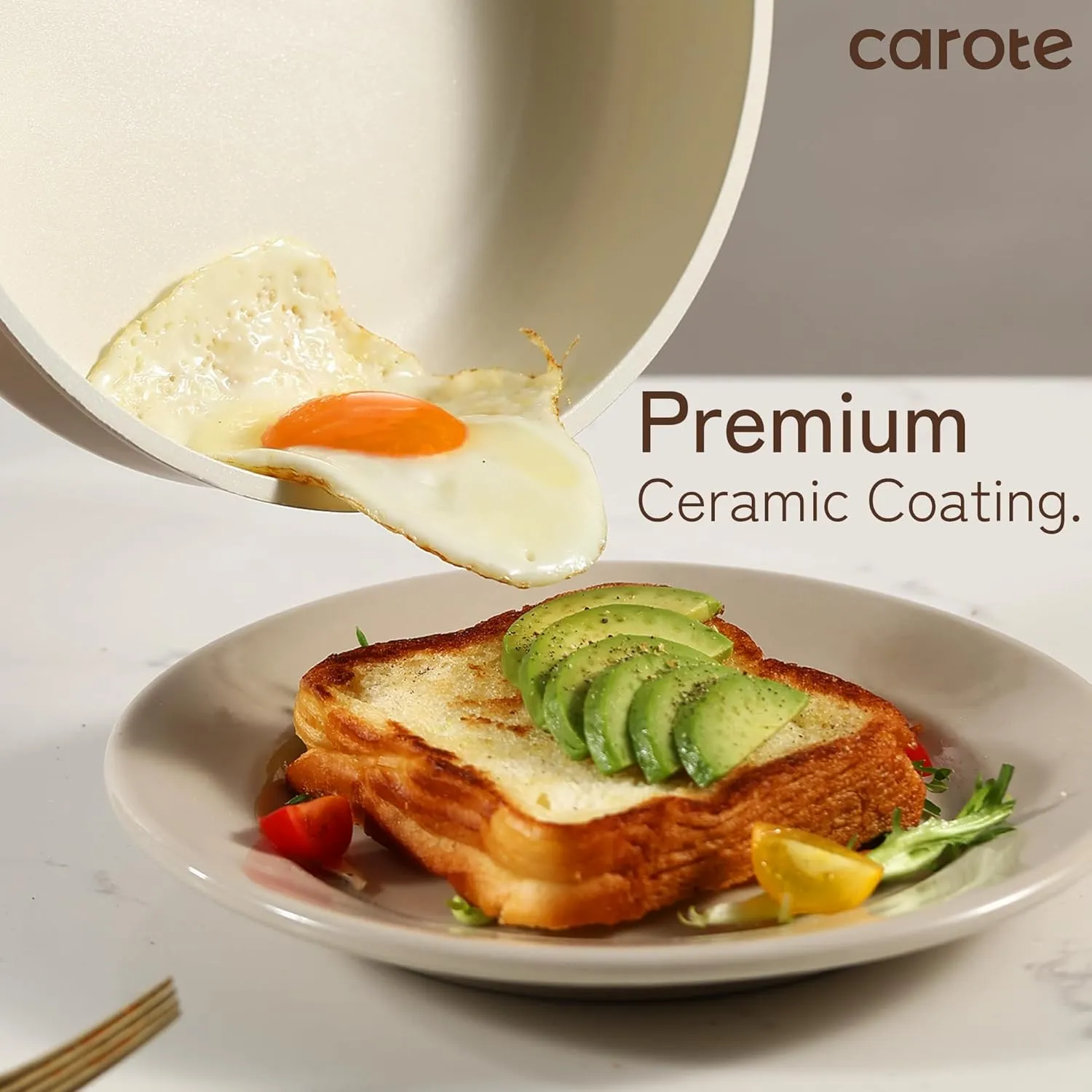 CAROTE 18Pcs Ceramic Pots and Pans Set Non Stick, Healthy Cookware Set, PFAS/PFOA Free, Kitchen Cooking Set with Frying Pans, Taupe