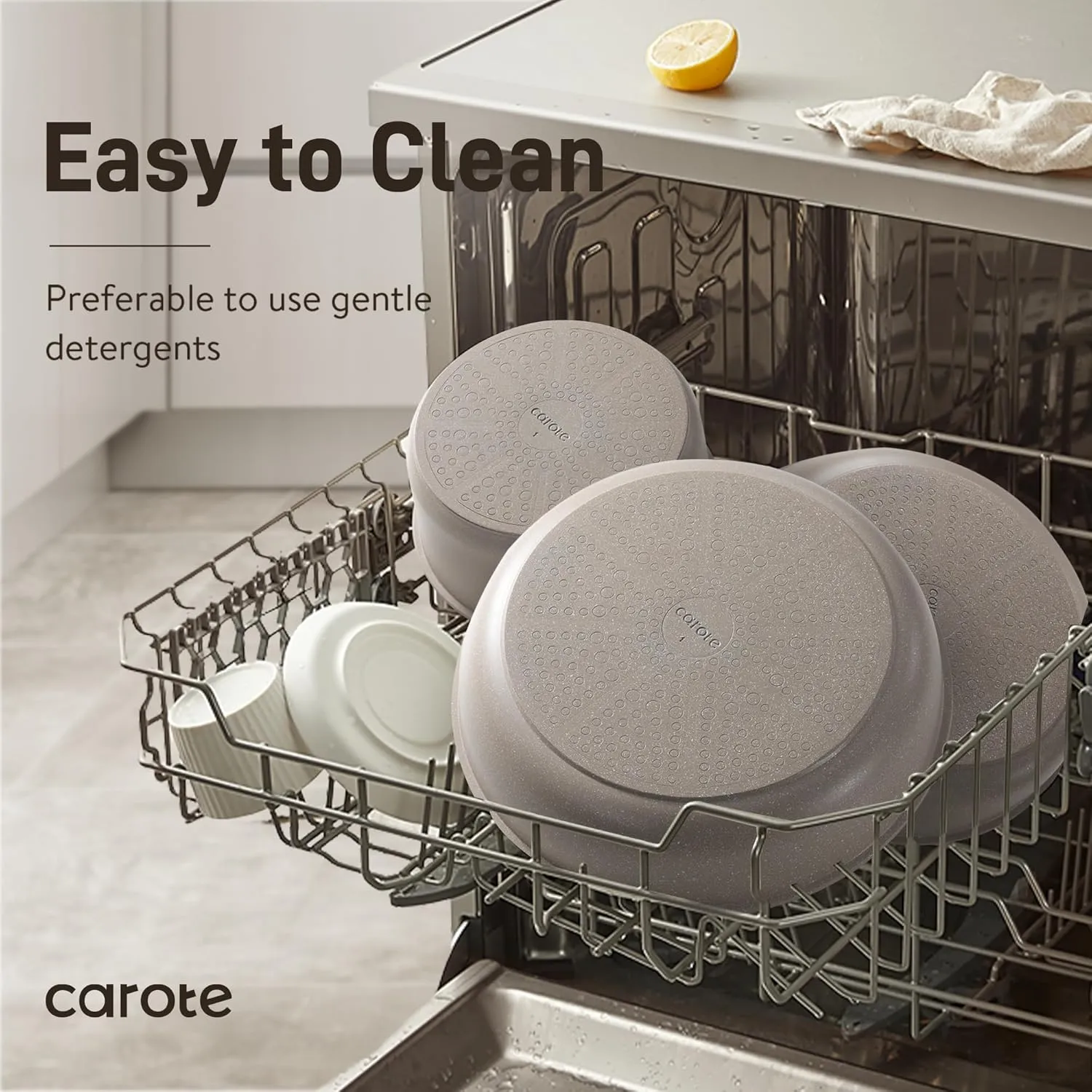 CAROTE 33pcs Pots and Pans Set Non Stick, Cookware Set, Removable Handle Pots and Pans Nonstick, RV Oven Safe Cookware, Induction Kitchen Cookware Set, Knife Set, Taupe
