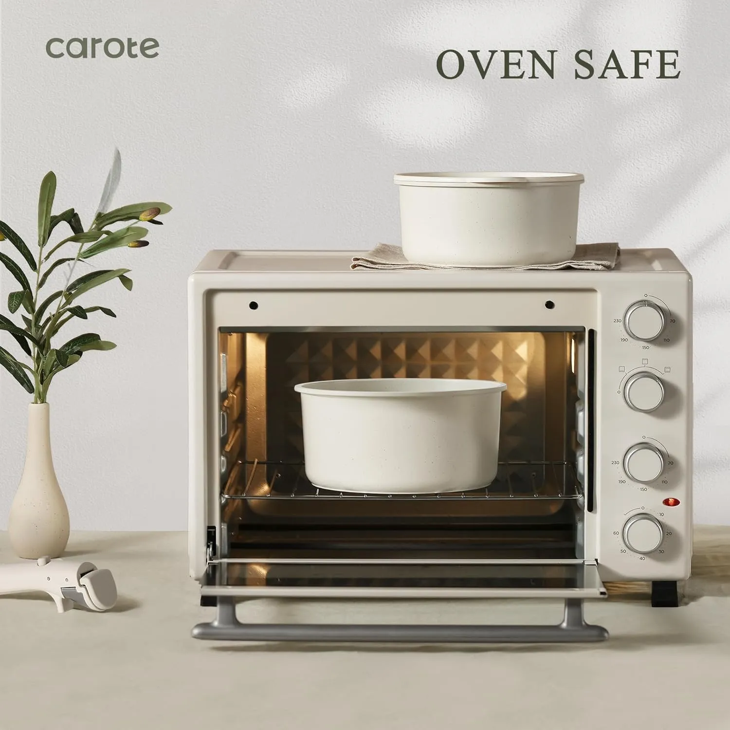 CAROTE Pots and Pans Set Non Stick, Cookware Sets, 18pcs Kitchen Set, Oven/Fridge Safe, Space Saving Pots Set, Nonstick Set with Versatile Removable/Detachable Handle, Induction RV Set, Cream White