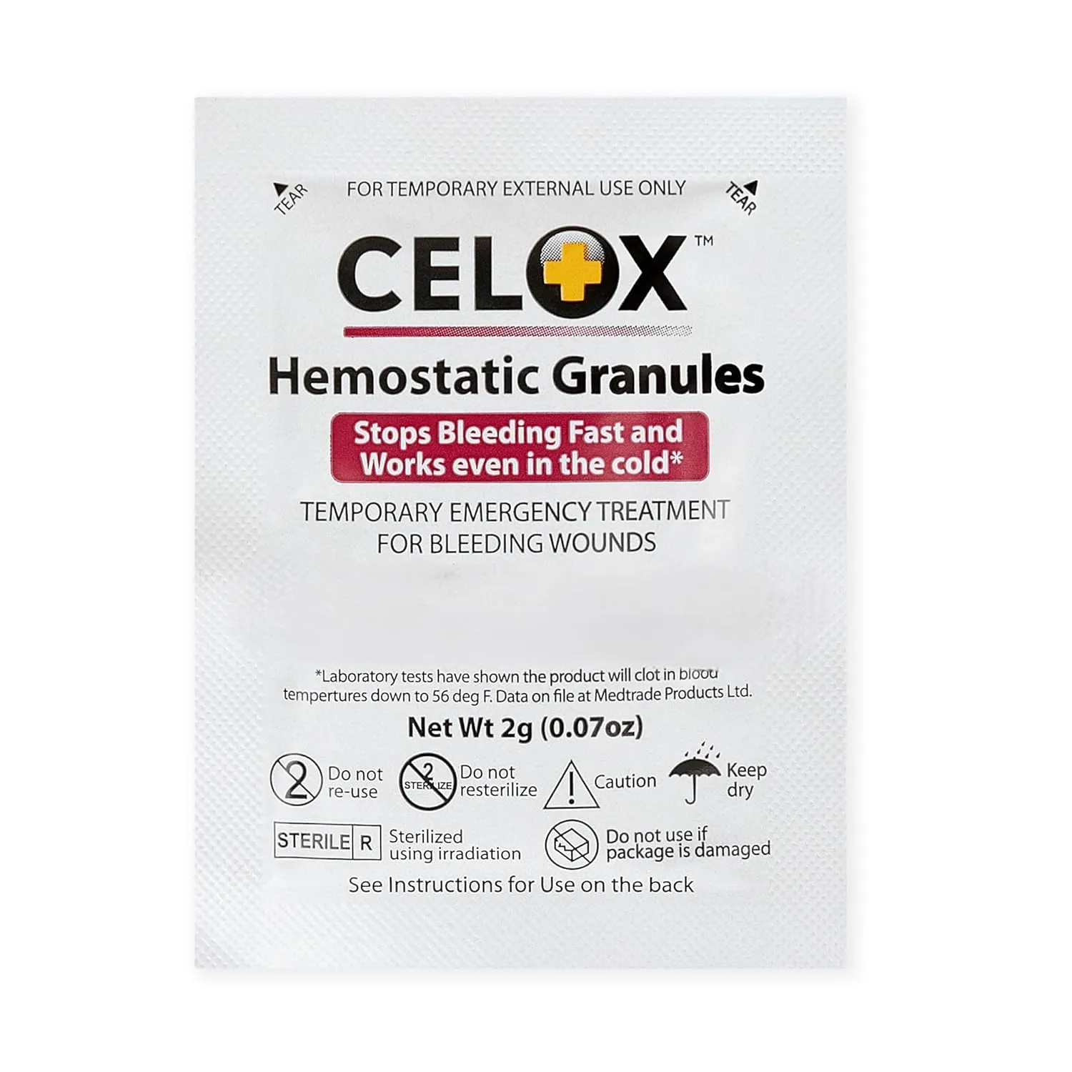 Celoxs Granular Hemostat First Aid Blood Clotting Powder for Wound Care, Camping Safety, and Quick Clot Solution for Moderate to Severe Bleeding, Aid to Stop Bleeding Products 10 Count ILIOS Packaged