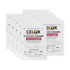 Celoxs Granular Hemostat First Aid Blood Clotting Powder for Wound Care, Camping Safety, and Quick Clot Solution for Moderate to Severe Bleeding, Aid to Stop Bleeding Products 10 Count ILIOS Packaged