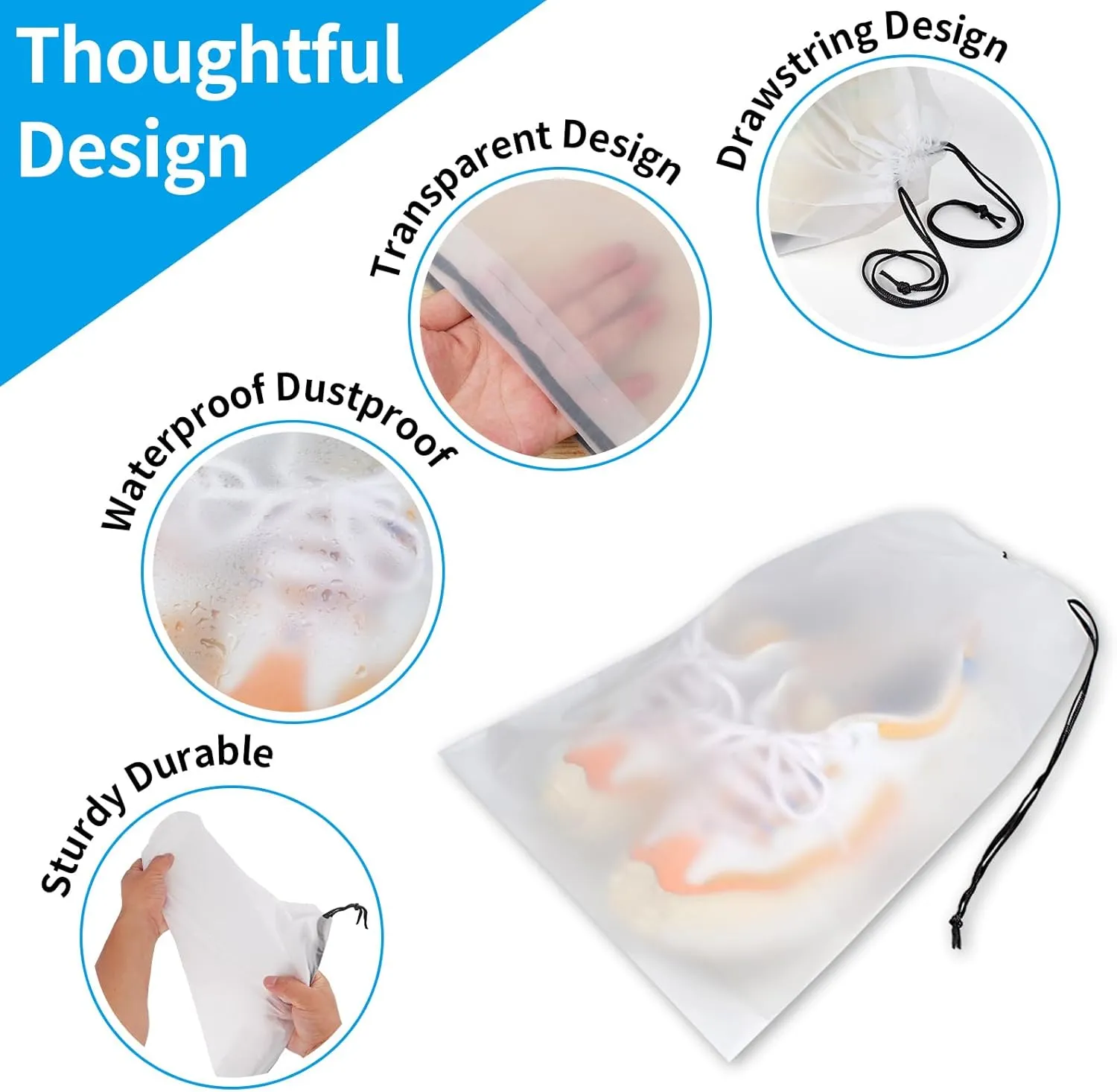Clear Shoe Bags - 10 PCS, 15.7" x 11.8", Drawstring Travel Shoe Bags for Packing, Waterproof Dustproof Portable Shoe Storage for Men and Women