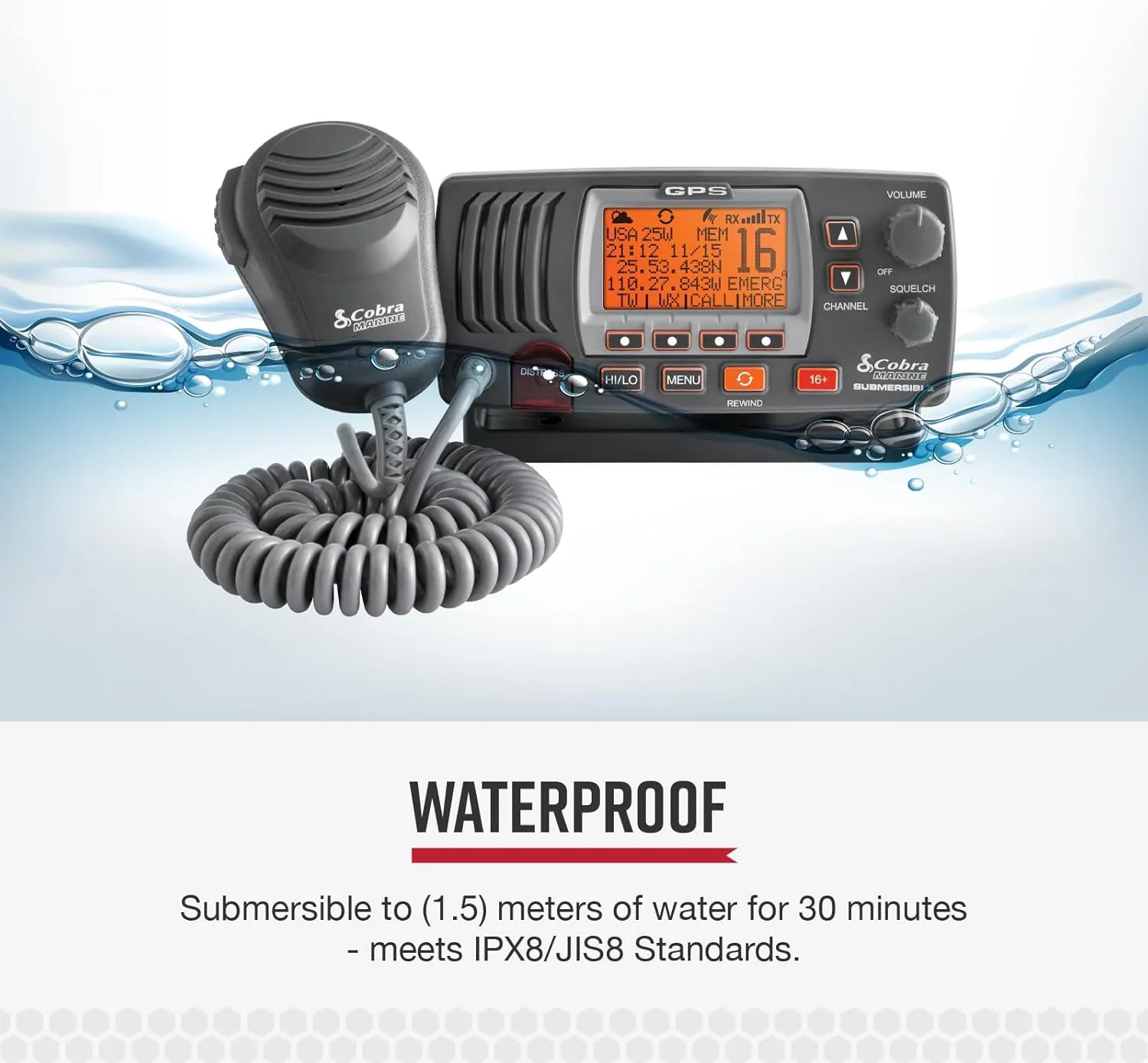 Cobra MR F77B GPS Fixed Mount VHF Marine Radio  25 Watt VHF, Built-In GPS Receiver, Submersible, LCD Display, Noise Cancelling Mic, NOAA Weather, Signal Strength Meter, Scan Channels, Black/Grey