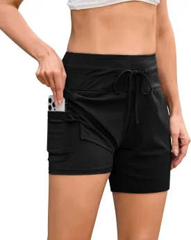 difficort Women's 7" Swim Board Shorts High Waisted Bathing Suit Bottoms Beach Swimming Shorts with Compression Liner