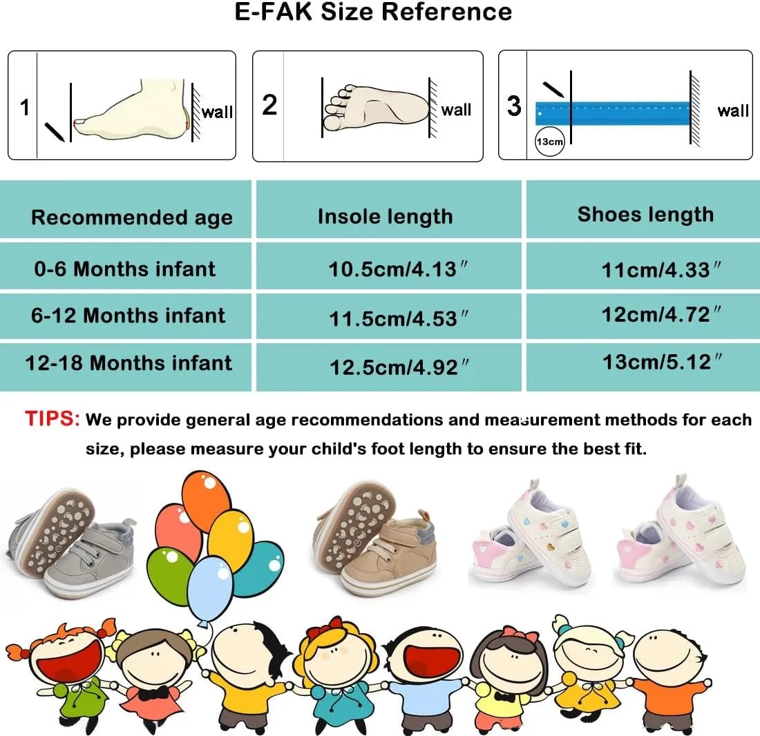 E-FAK Baby Shoes Boys Girls Infant Sneakers Non-Slip Rubber Sole Toddler Crib First Walker Shoes