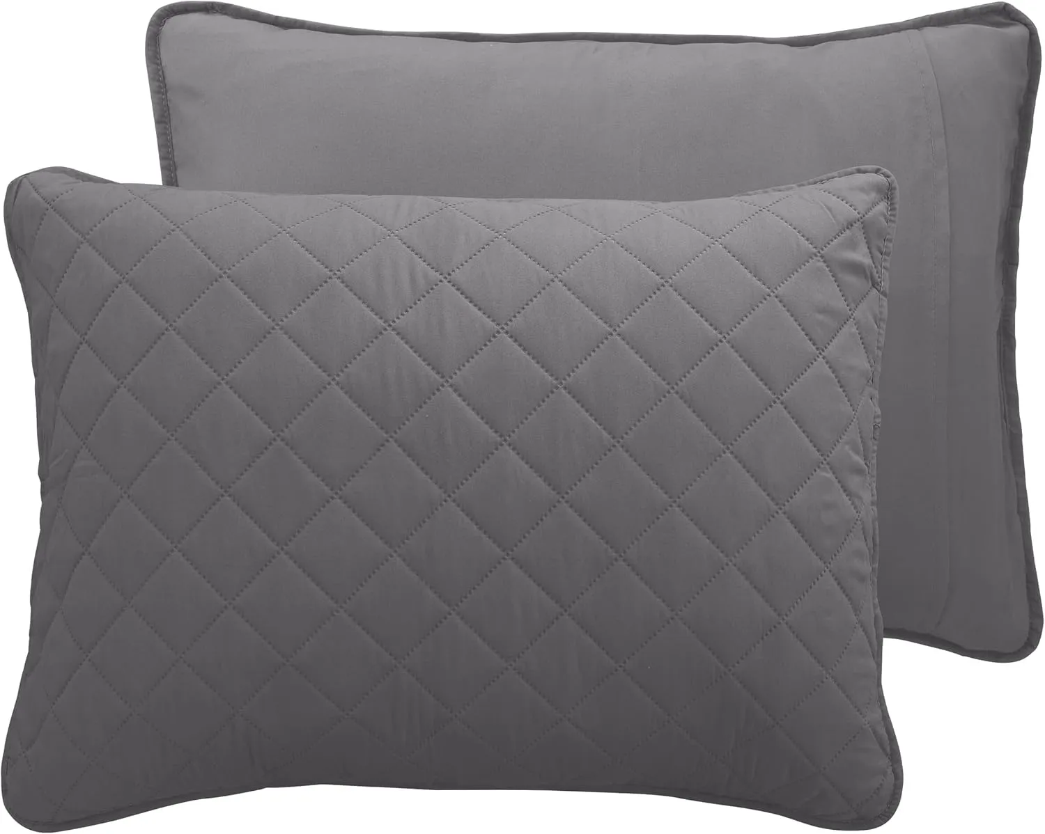 Easy-Going Full/Queen Size Reversible Quilt Set with 1 Quilt and 2 Pillow Shams, Soft Bed Quilt Cover, Lightweight Microfiber Bedspread, Water and Stain Resistant, Gray/Light Gray