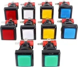 EG Starts 10x Arcade Square Shape LED Illuminated Push Button with Micro Switch for Arcade Machine Gaming Video Game Consoles Jamma Kit Parts 12V Lamp 33mm Buttons ( Each Color of 2 Piece )