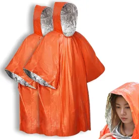 Emergency Survival Poncho, Mylar Liner - Retains 92% Body Heat, Reversible with Hood
