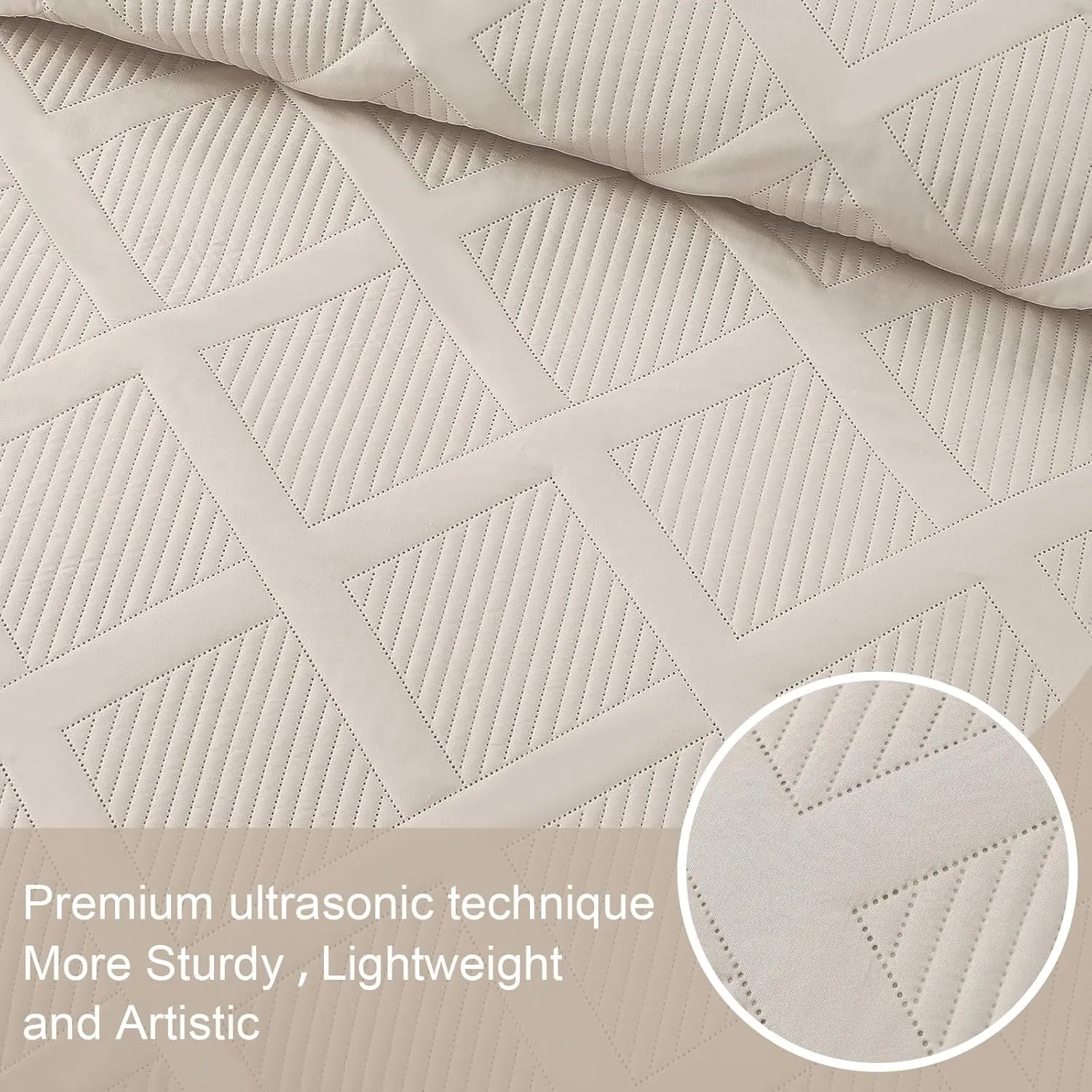 Exclusivo Mezcla Quilt Set Full Queen Size, 3 Pieces Brich Beige Queen Quilt Bedding Set, Lightweight Quilts Soft Bedspreads Modern Striped Coverlets for All Seasons