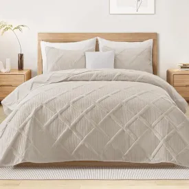 Exclusivo Mezcla Quilt Set Full Queen Size, 3 Pieces Brich Beige Queen Quilt Bedding Set, Lightweight Quilts Soft Bedspreads Modern Striped Coverlets for All Seasons