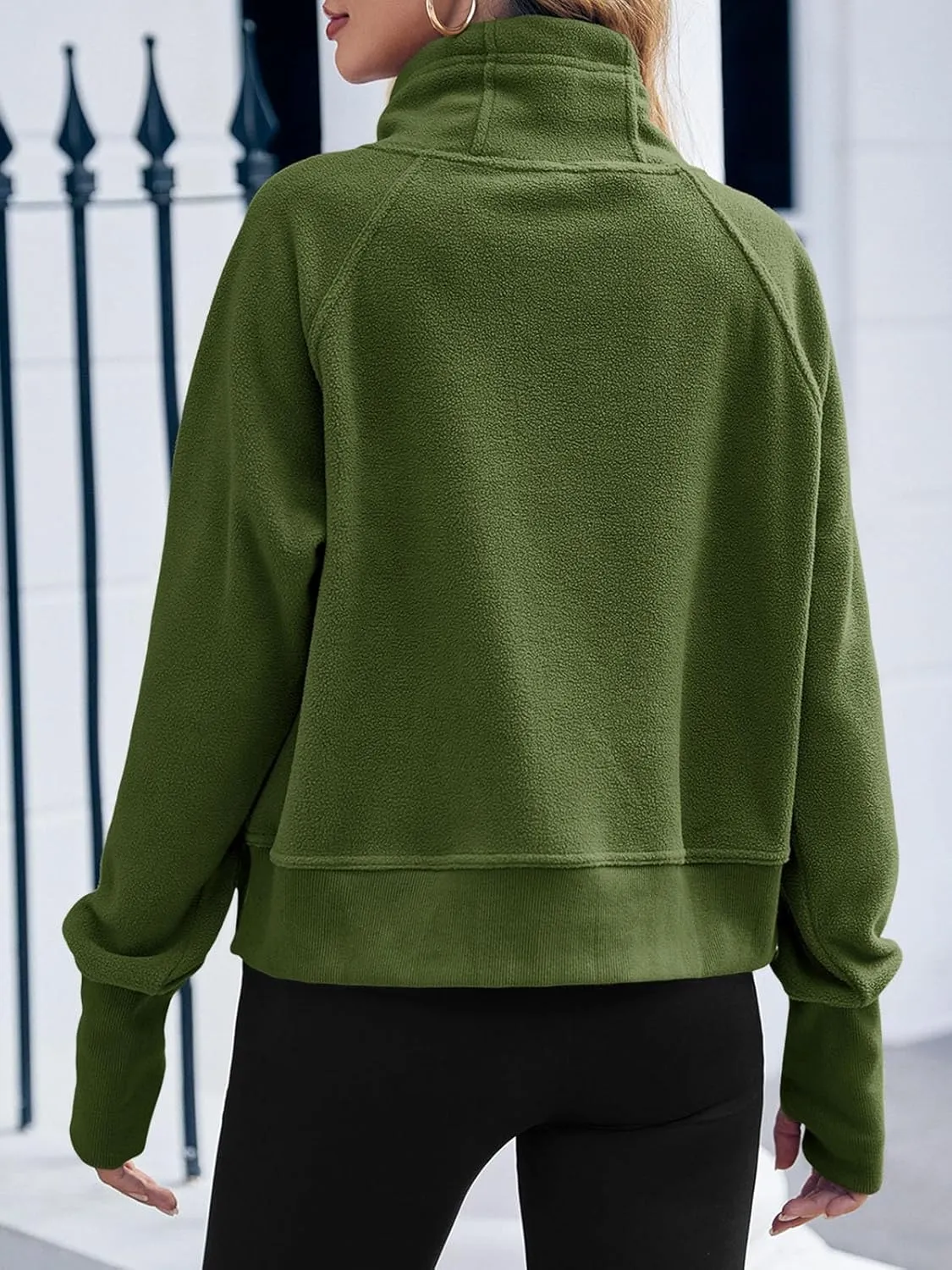 Fisoew Fleece Sweatshirts for Women Sherpa Long Sleeve Turtleneck Winter Pullover Tops Thumb Hole