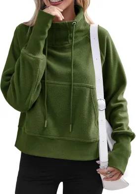 Fisoew Fleece Sweatshirts for Women Sherpa Long Sleeve Turtleneck Winter Pullover Tops Thumb Hole