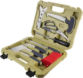 FLISSA Hunting Field Dressing Kit, 10 Piece Hunting Knife Set with Skinning Knife, Butcher Game Processing Kit with Portable Storage Case for Deer, Meat Processing, Fishing, Camping, Survival